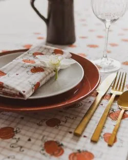 Lot de 2 serviettes de table d'automne | Tissu cretonne 121g/m² 100% coton